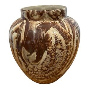 Signed brown swirl elegant pottery vase 8 inches tall